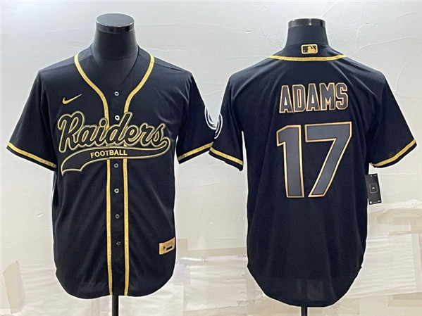 Men's Las Vegas Raiders #17 Davante Adams Black Gold With Patch Cool Base Stitched Baseball Jersey